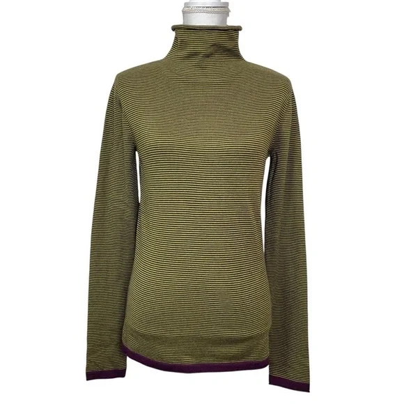 Title Nine Green with Purple Stripes Synergy Mock Neck Turtleneck Pullover XS - Picture 1 of 10